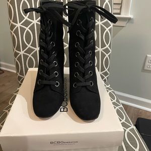BCBGeneration black faux suede boot with block heel